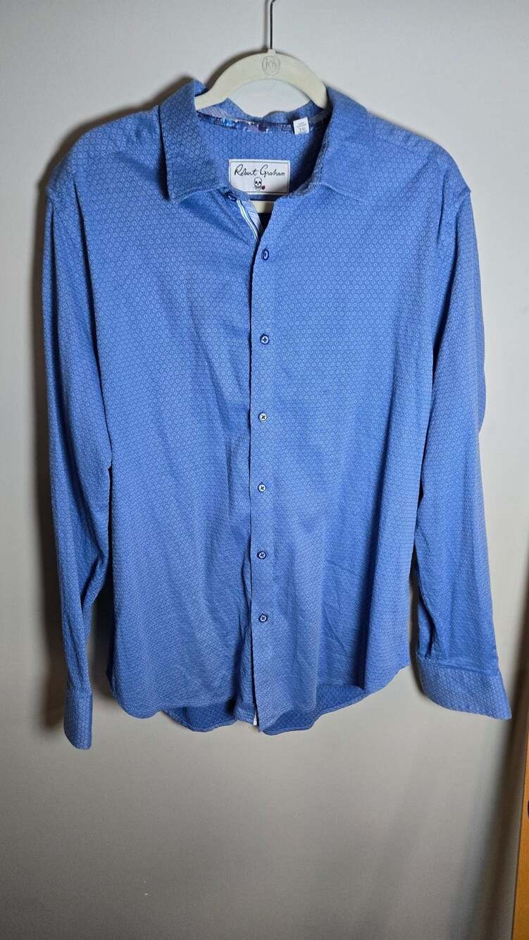 Robert Graham Dress Shirt Size 16 Blue Textured Cotton Button Up Tailored Fit